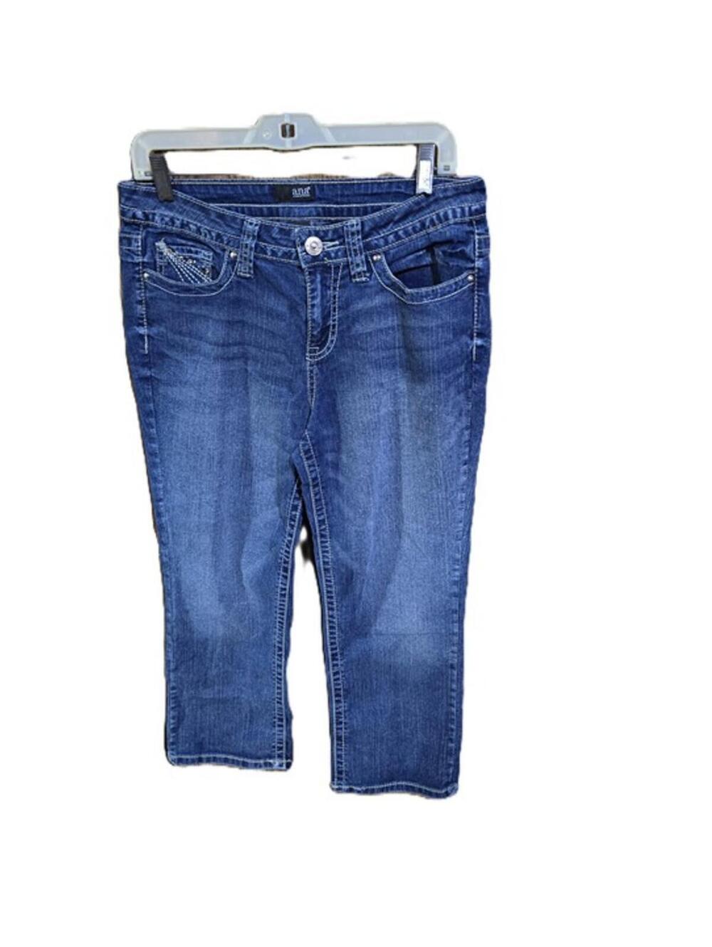 A.N.A. Blue Denim Capri's Embroidered Pockets & Rhinestones